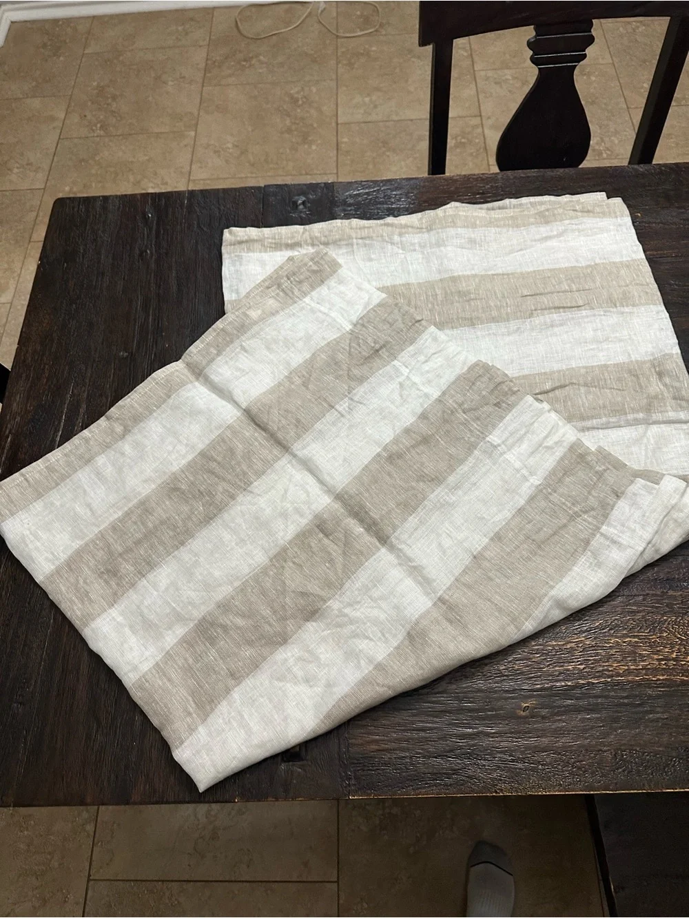 Pottery Barn Beige and Cream Striped Linen Curtain panel 50 x 96“